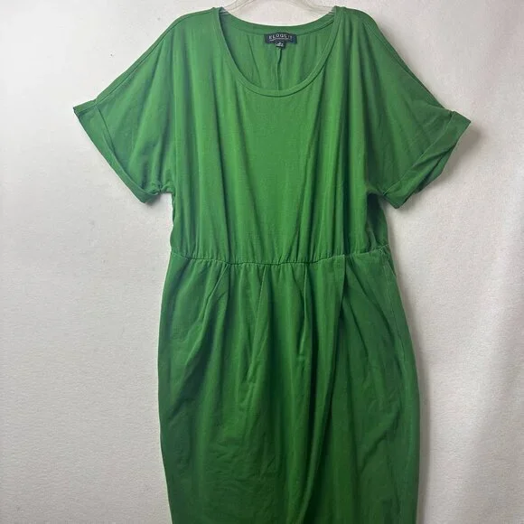 ELOQUII dress women 22 maxi faux wrap short sleeve Kelly Green cuffed sleeves - Picture 1 of 6